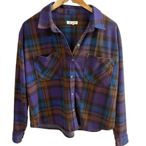 beachlunchlounge Multicolor Purple/Brown Plaid Shirt Womens Large